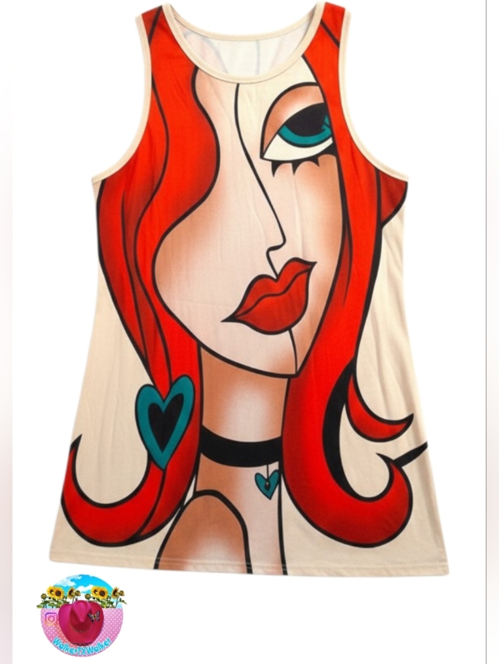 Graphic Pop Art Tank Tunic Mini Dress- Size Large- Like New